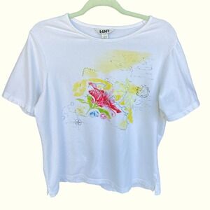 Vintage Shirt Blast Womens Large White Floral Sequined Short Sleeve Compass